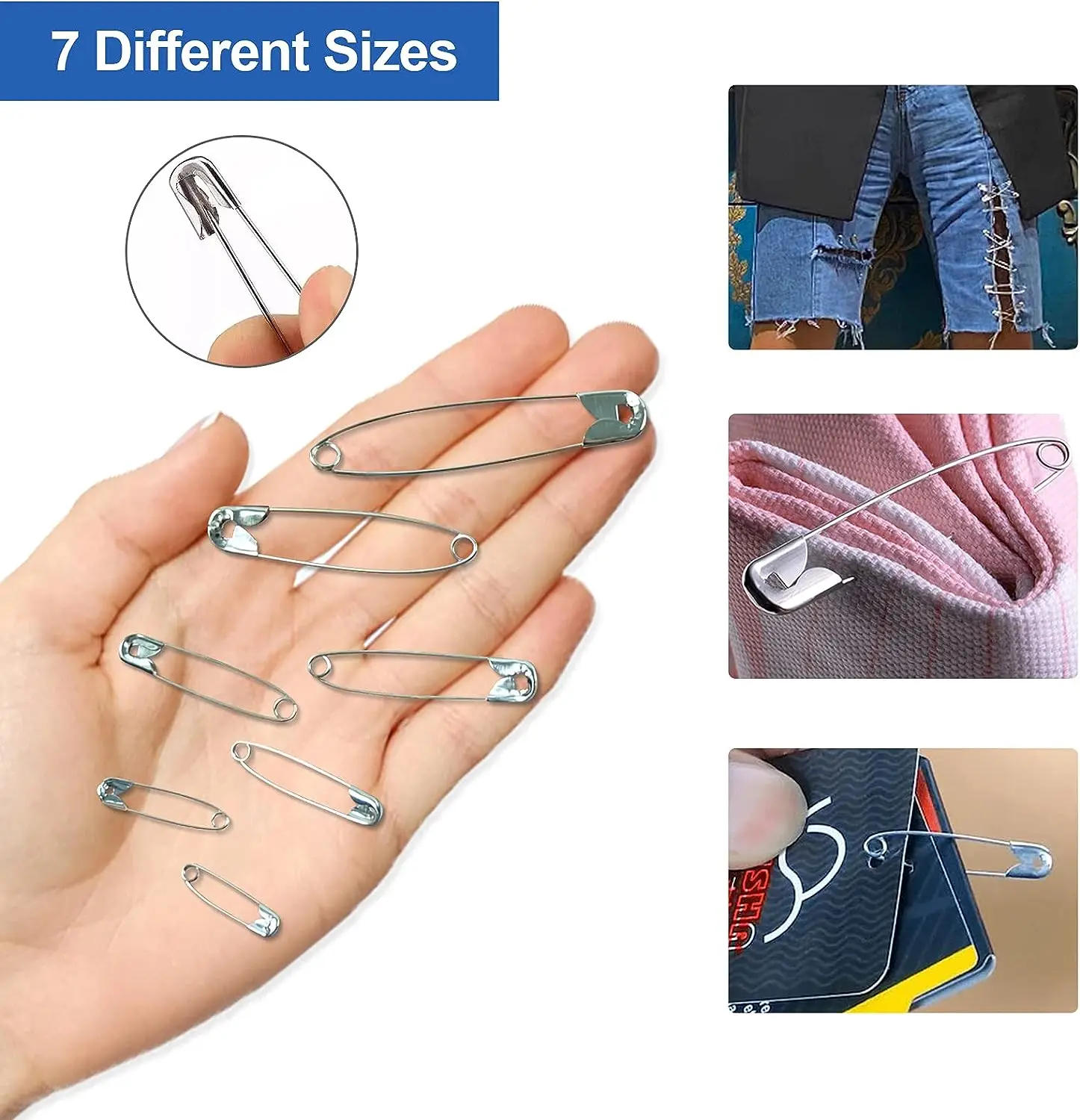 Description Picture 5 of item100/50Pcs Safety Pins 19/22/27/32/38/45/55mm Rust Resistant Nickel Plated Steel Safety Pins For Fabric Craft Garment Hang Tag