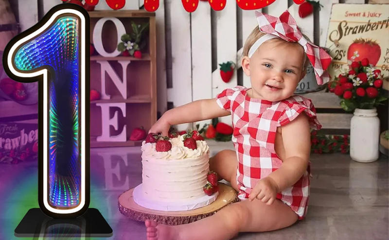 Description Picture 2 of item3D Infinite Mirror Tunnel Number 1 LED Neon Light for Party,18in Cool Colorful RGB Light Up USB Numbers with remote control