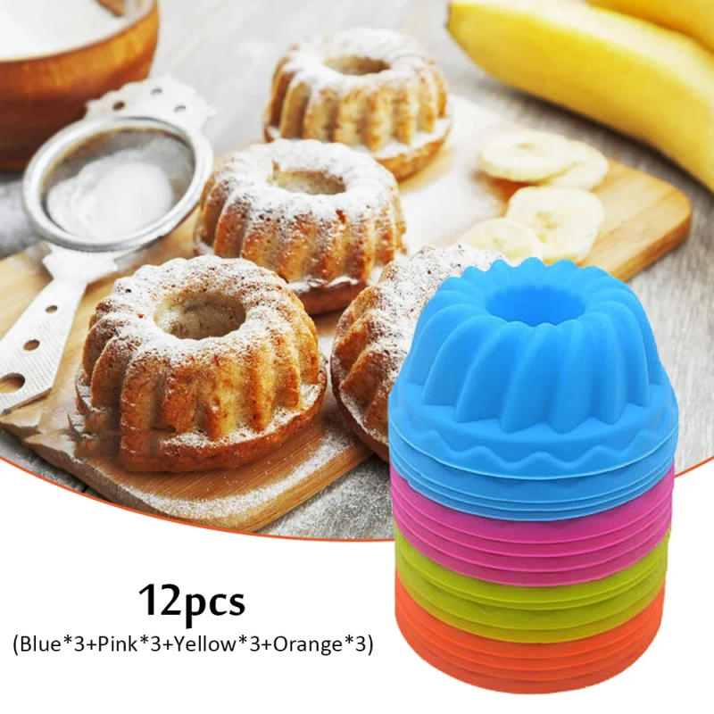 Description Picture 2 of item12 Pieces/Set Of Silicone Cake Mold Round Muffin Cup Cake Baking Mold Kitchen Cooking Bakeware Making Diy Cake Decoration Tool