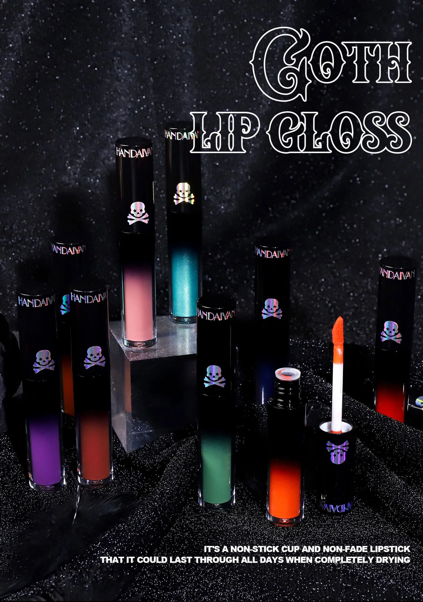 Description Picture 2 of item12 Colors Lip Gloss Long Lasting Moisturizing Matte Non-stick Cup High Pigmented Black White Purple Lipsticks For Cosplay Party