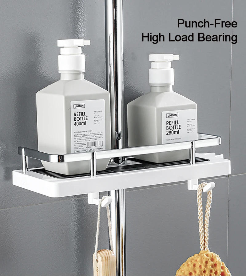 Description Picture 3 of itemBlack Shower Shampoo Tray Shower Shelf Bracket Column Storage Rack Single-layer Bathroom Shelf with Shower Head Bracket