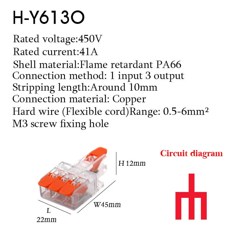 Description Picture 6 of itemWire Connectors 1 2 3 Pin Splitter Led Electric Push in Terminal Blocks Quick Connector Conductor Cable Junction Box 0.5-6mm²