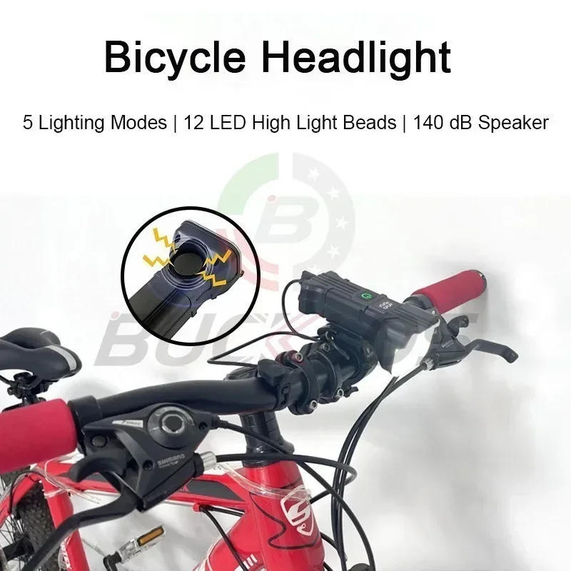 Description Picture 3 of itemBicycle Headlights with Horn 12 LED Bicycle Front Flashlight 140dB Loudly Speakers USB Rechargeable Waterproof Bike Lamp Bells