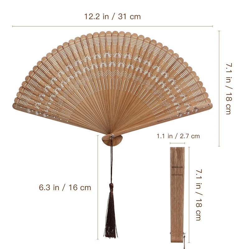 Description Picture 3 of item1pc Bamboo Folding Fan Chinese Style Fan Retro Style Handheld Fan Party Dancing Performance Decoration Tassel Vintage Fan