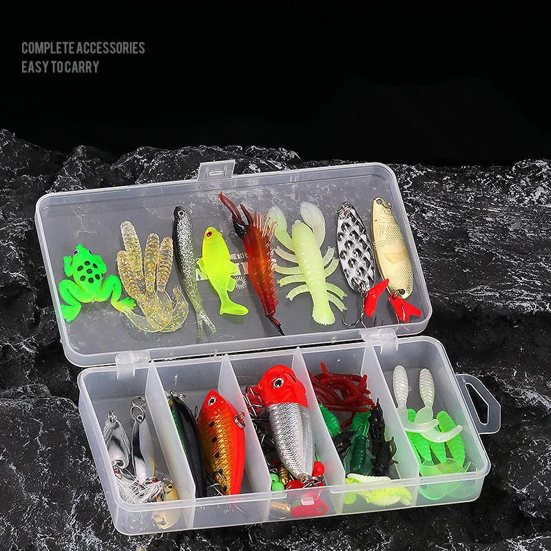 Description Picture 3 of itemFishing Lure Kit 78 Pieces Complete Set Minnow VIB Metal Artificial Lures Spoons Soft Bait Jig Head Worm Hook