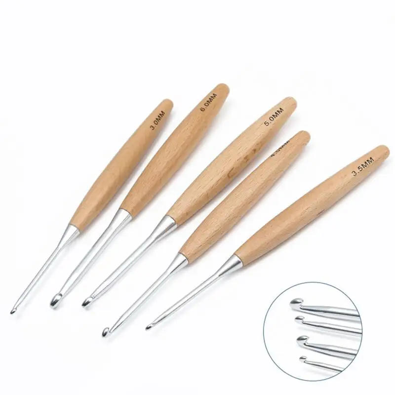 Description Picture 3 of item3-12mm Solid Wood Handle Crochet Knitting Needles Hooks Handmade DIY Sewing Accessories Wool Crocheting Lace Weave Craft Needle