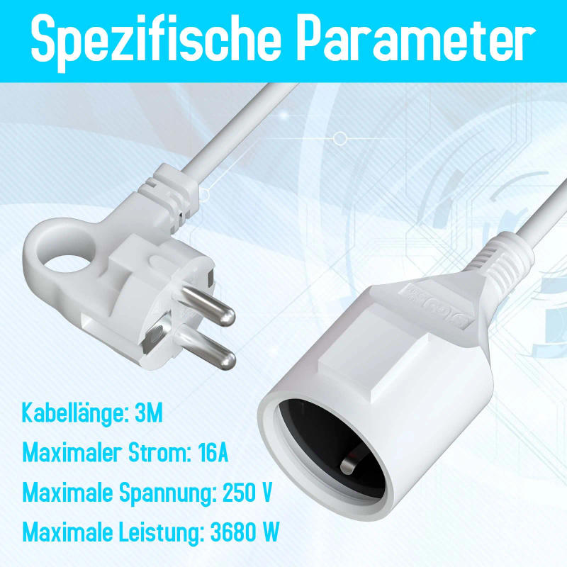 Description Picture 4 of itemPower Strip Extension Cord 3M 250V 16A EU Plug Outlets 3680W Electric Extension Cable Wire Indoor Outdoor Schuko Sockets IP44