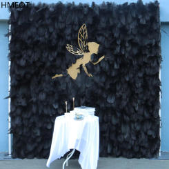 5D Black Feather Pampas Grass Fabric Flower Wall Wedding Backdrop Decor Party Event Church Layout Rolling Up Cloth Plants Wall