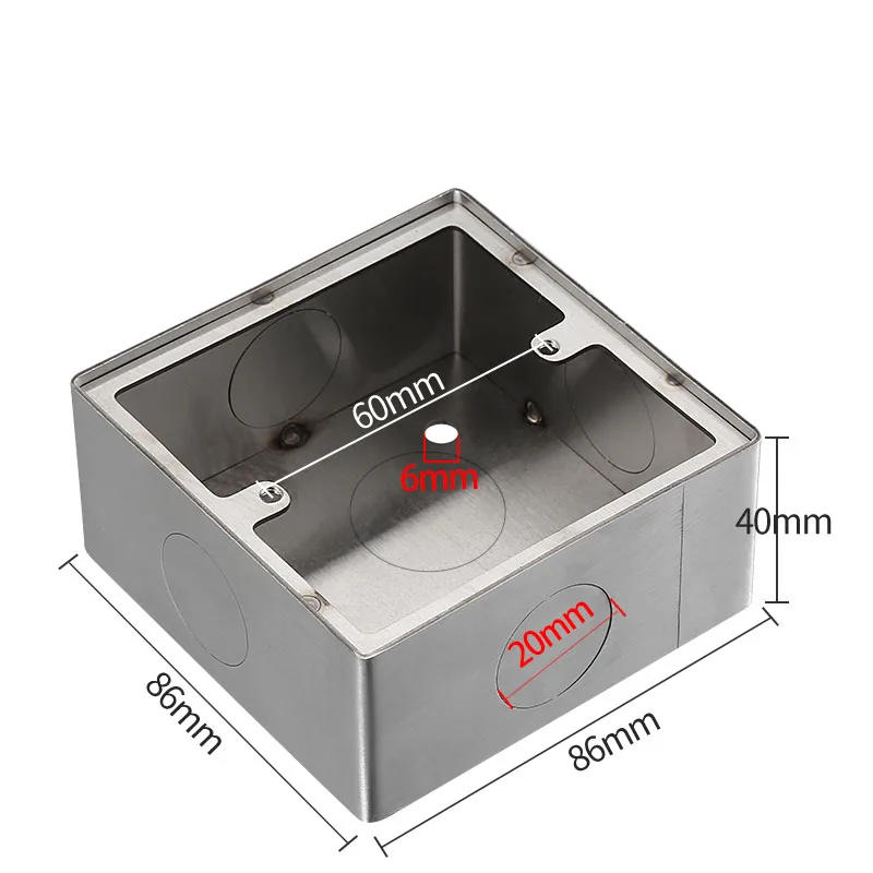 Description Picture 5 of itemType 86 Stainless Steel Socket Panel Button Box Surface Mount Universal Wall Switch Junction Box 20mm Hole