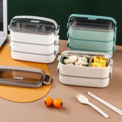 2/3 Layer Insulated Lunch Box with Handle Stainless Steel Simple Japanese Bento Box Worker Student Canteen Packaging Container