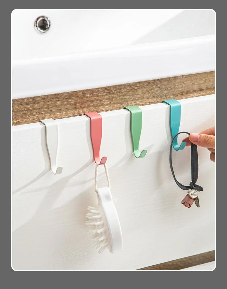 Description Picture 4 of item4Pcs Carbon Steel Back-hung Hook Kitchen Bathroom Cabinet Wardrobe Door Non-perforated Clothes Key Storage Hanger Accessories