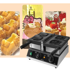 Commercial 2 Pcs Cat Shape Waffle Maker Non-stick Pan Ice Cream Taiyaki Kitty Waffle Maker 1500w Electric  Waffle Making Machine