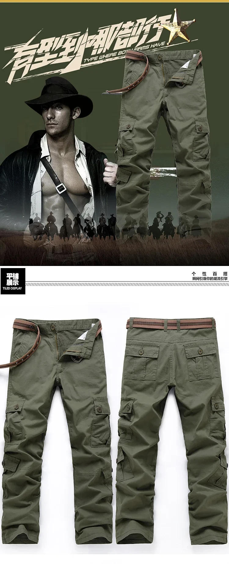 Description Picture 2 of itemBrand Mens Military Cargo Multi-pockets Baggy Men Pants Casual Trousers Overalls Army Pants Cargo Pants High Quality