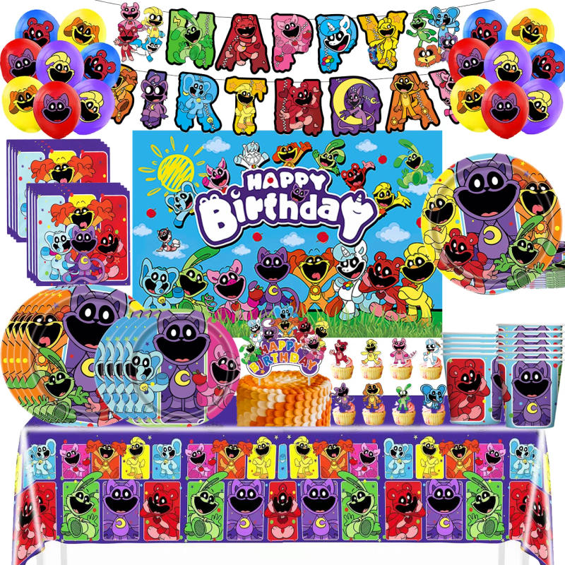 Description Picture 2 of itemSmiling Critters Birthday Party Decoration Disposable Tableware Set Plate Balloons Banner Cake Topper Party Supplies Baby Shower