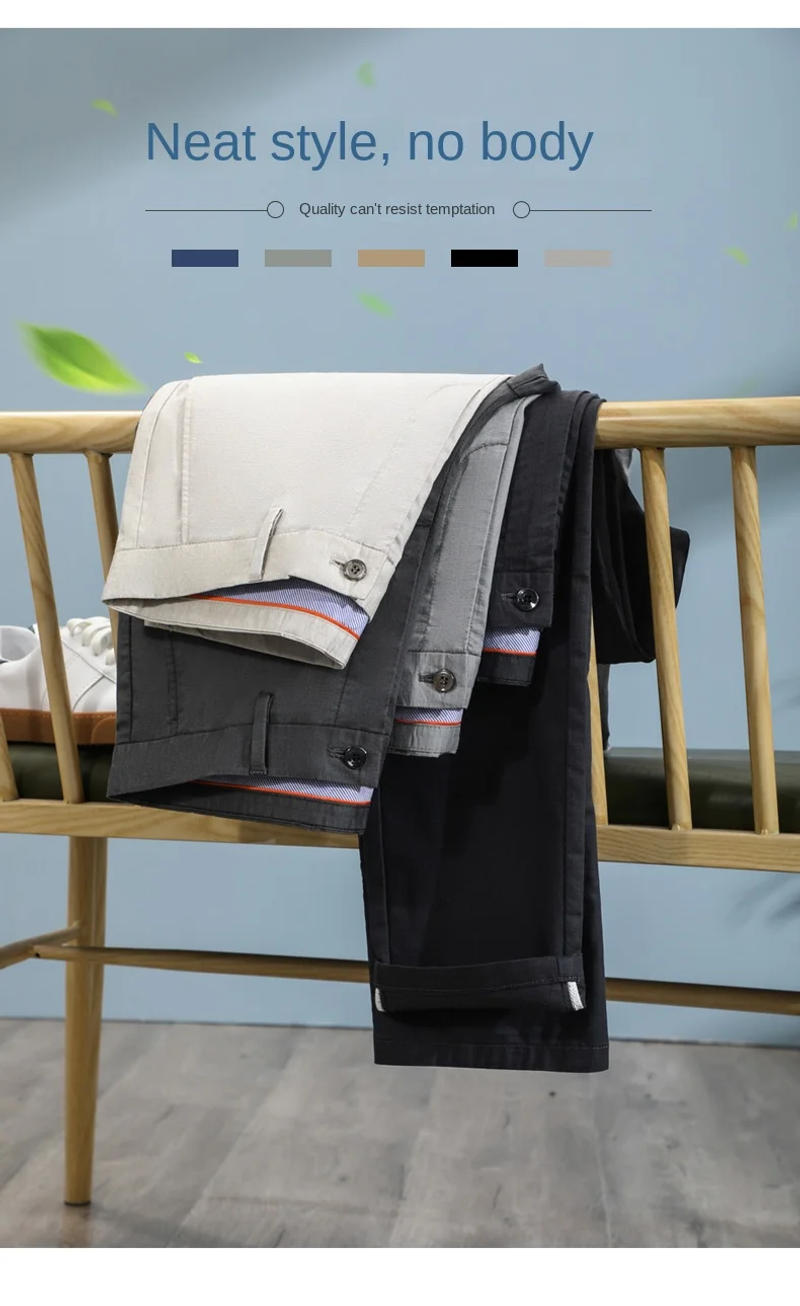 Description Picture 5 of item2024 Casual Pants Men's Summer Thin Loose Straight Stretch Anti-Wrinkle Simple Fashion Office Business Formal Suit Trousers