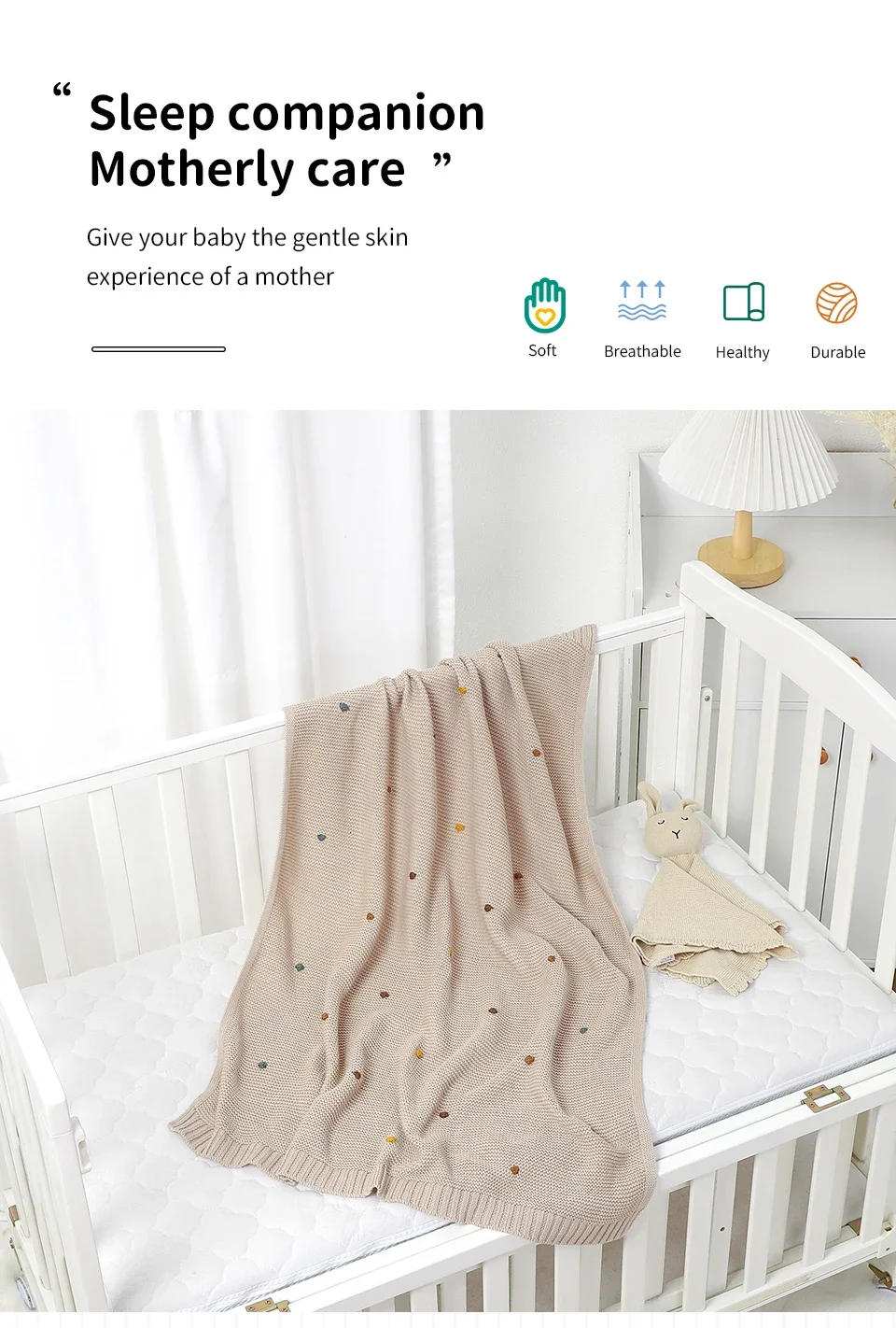 Description Picture 4 of itemKnitted Baby Blankets Newborn Bedding Infant Kids Cotton Muslin Swaddle Wrap Baby Items Stroller Blankets Nap Cover