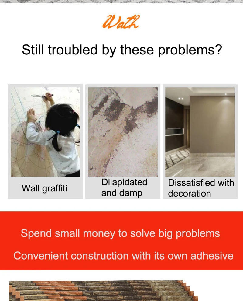 Description Picture 3 of item1/5/10Pcs77*70CMBrick Wall Stickers Decor Self-Adhesive Waterproof Wallpaper For Kids Room Bedroom 3D Wall Sticker Brick decor