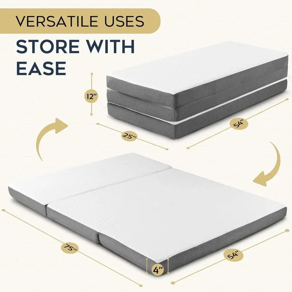Description Picture 4 of itemTri Folding Mattress with Memory Foam Layer - 4 Inch Trifold Foldable Bed Mattress with Washable Cover | Full Size 75" x 54" x 4