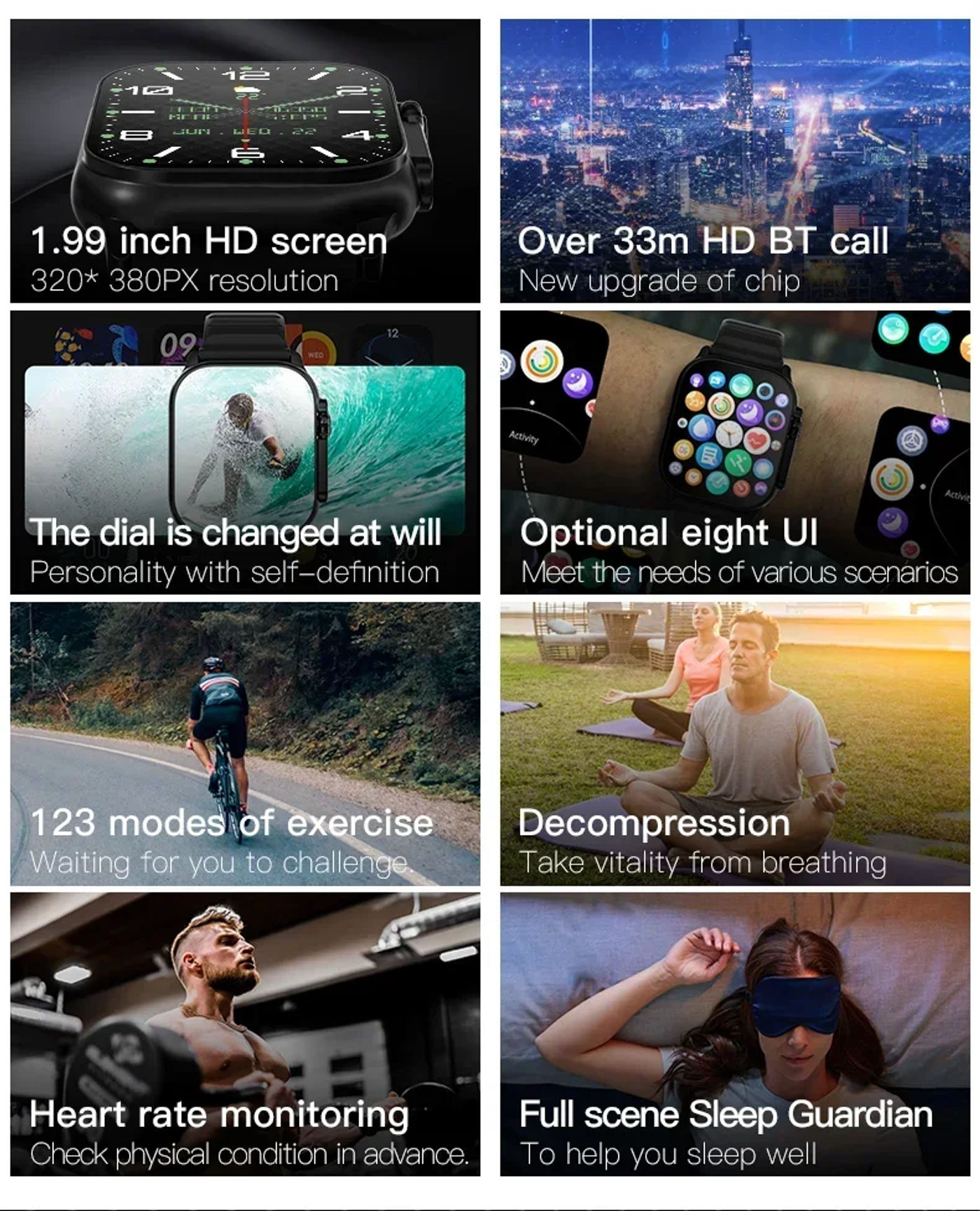 Description Picture 3 of itemT800 Ultra U 2 Men's and Women's Smartwatch Bluetooth Talk BT Music Wireless Charging Health Monitoring Smart Watch Fashion 