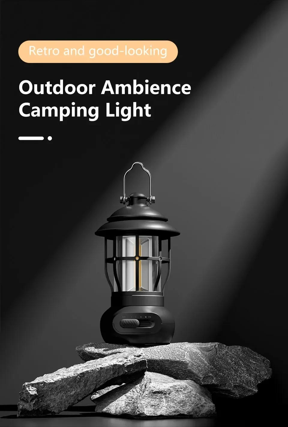 Description Picture 2 of itemOutdoor LED Camping Light Retro Rechargeable Tent Lamp Stepless Dimming COB Atmosphere Light for Camping Hiking Fishing Light