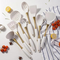 1Pc Silicone Kitchenware Cooking Utensils White Gold Kitchen Accessories Spatula Turner Heat-resistant Pasta Colander Shovel