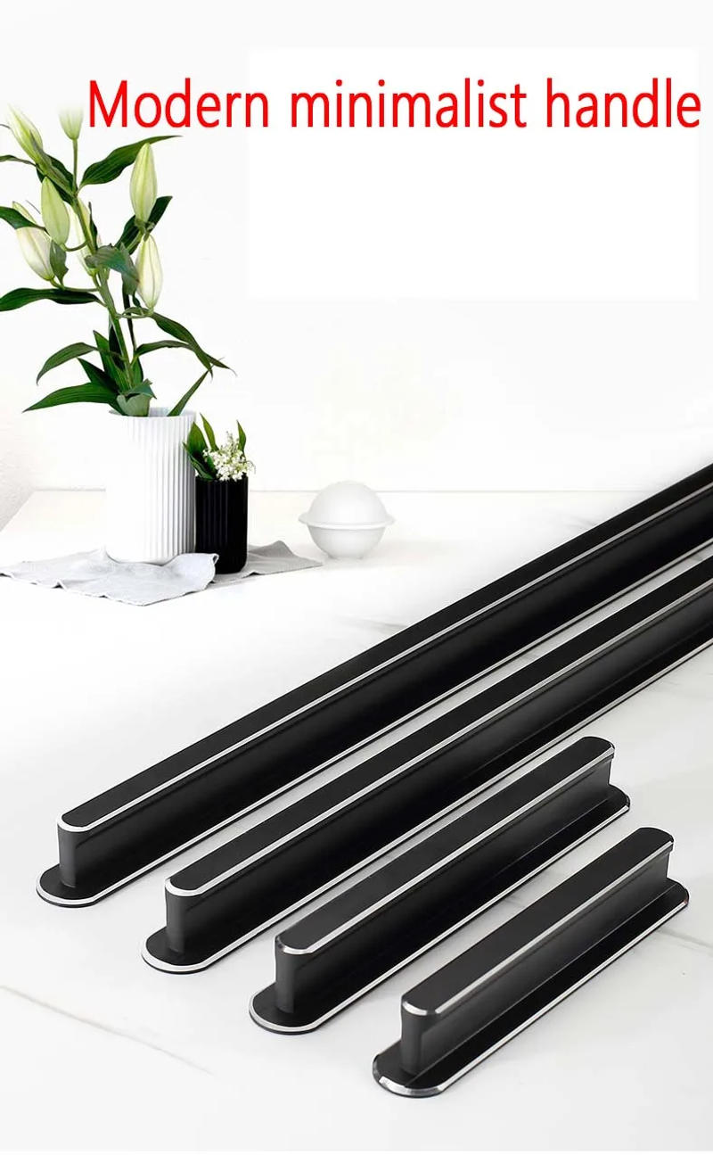 Description Picture 3 of itemCabinet Door Handle Black Modern Minimalist Cabinet Drawer Nordic Extended Wardrobe Door Handle Light Luxury Silver Edge Muebles