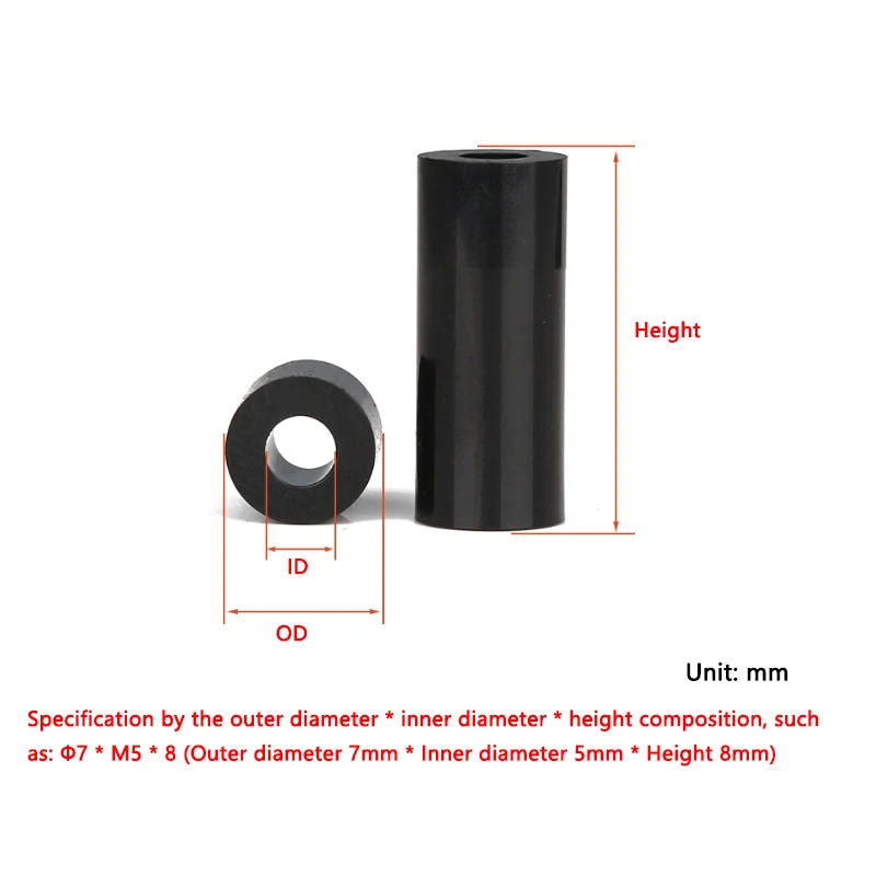Description Picture 2 of itemBlack ABS Non-Threaded Hollowed Nylon Spacer M3 M4 M5 Round Hollow Standoff Washer PCB Install Board Screw