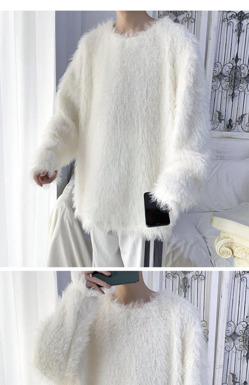 Description Picture 2 of itemAutumn Multi-color Plush Knitted Bottoming Shirts Couples Loose Casual High Street Personalized Sweaters Pullovers Male Clothes