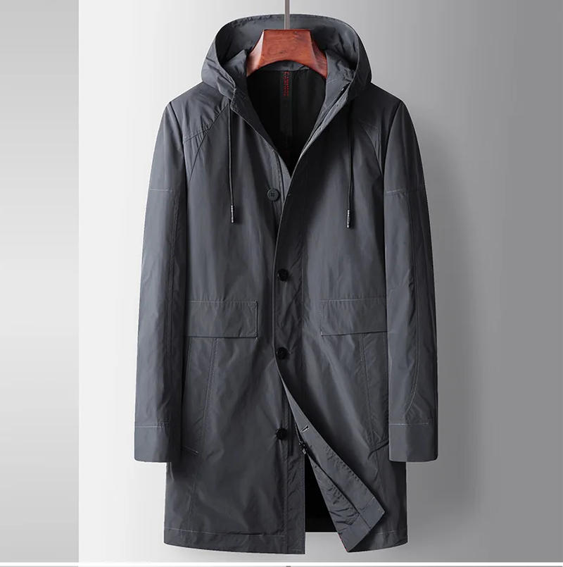 Description Picture 4 of item2024 Spring New Jacket Men's Trench Fashion British Trench Coat Men Hooded Jacket Zipper Jacket  Men's Clothing M-3XL