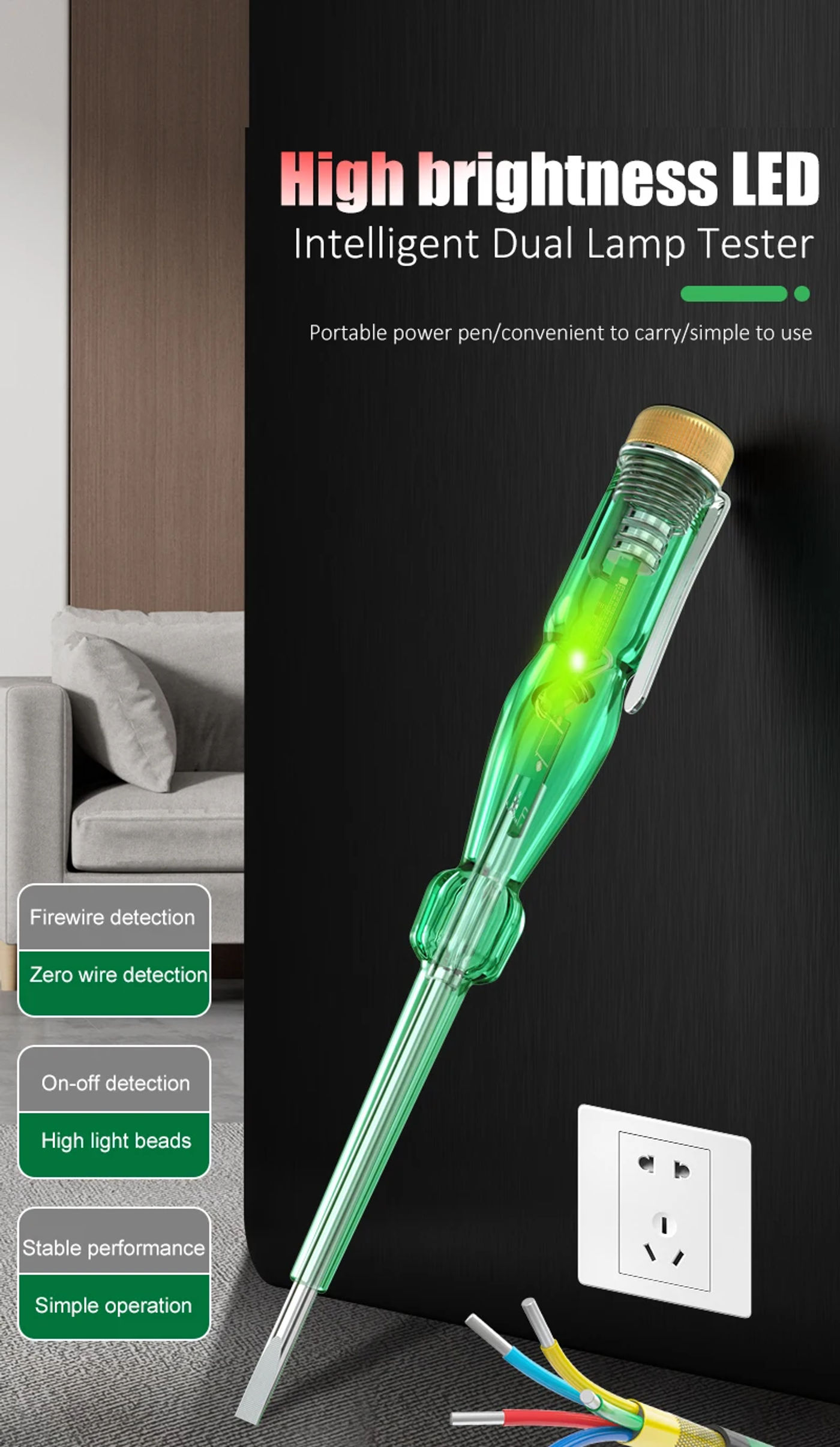 Description Picture 2 of itemLAOA Portable Handheld Voltage Tester Pen Zero Line Induction Power Detector Voltmeter Tester Tools