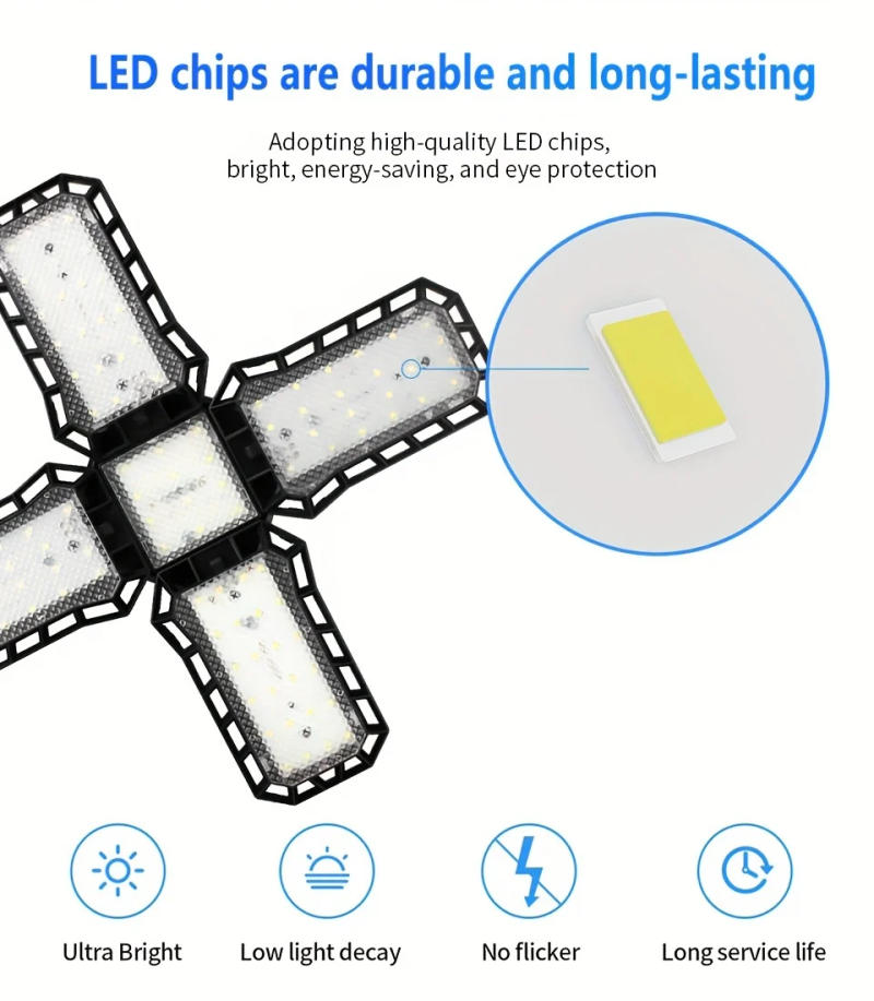 Description Picture 5 of itemLED Garage Light Bulbs, 40W 60W 80W10000LM Super Bright Garage Lighting LED Shop Light With Adjustable Panels, E27 Screw Socket