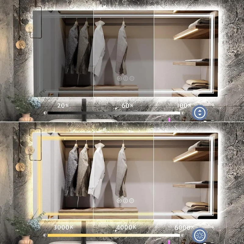 Description Picture 3 of item55x30 LED Lighted Bathroom Mirror for Wall Large Dimmable Vanity Mirror with Lights Anti-Fog Shatterpoof Memory ETL Listed