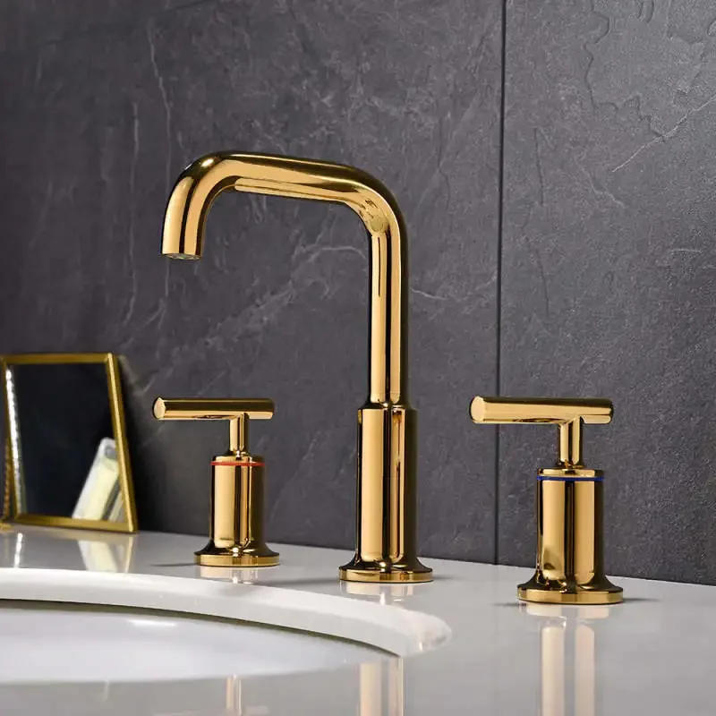 Description Picture 3 of itemRose Gold/Chrome/Matt Black/Brushed Gold Brass Double Handles Bathroom Basin Sink Faucet Water Mixer