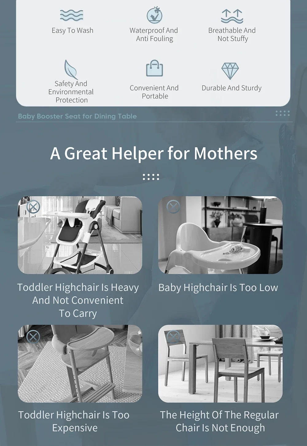 Description Picture 4 of itemKids Dining Table Seat Booster Cushion Removable Portable Kids Dining Chair Booster Cushion Sponge Seat Cushion Anti-slip Mat