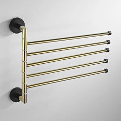 Gold Black 5 Swivel Towel Bars Copper Wall Mounted Bathroom Towel Rail Rack Bathroom Towel Holder Gold Towel Hanger Brass