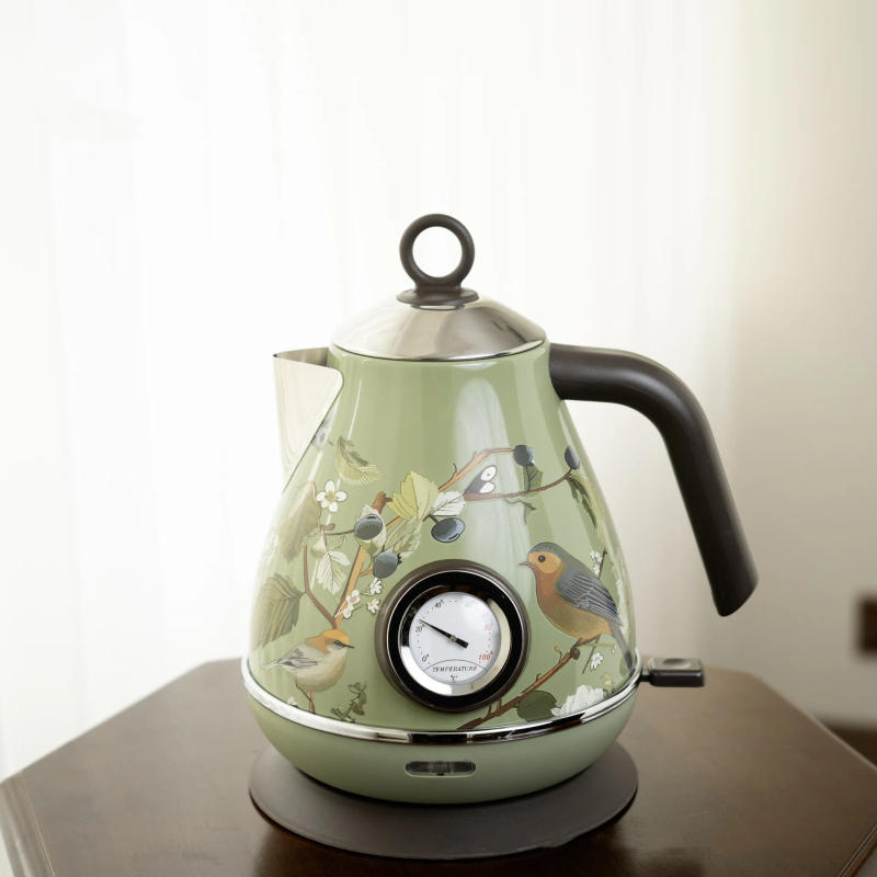 Description Picture 2 of item1850W Retro Green Paint Decal Electrc Kettle Boiling Kettle With Thermometer Automatic Power Off 304 stainless Steel Teapot 1.7L