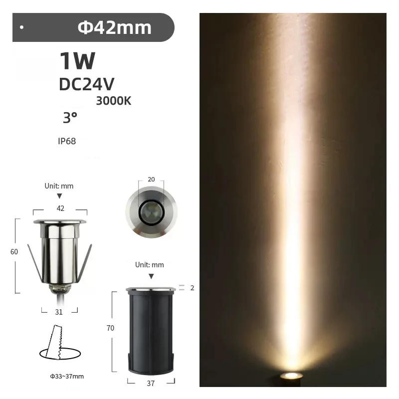 Description Picture 3 of itemSmall  Waterproof Underground Lamps stainless steel lamp body 2W Buried  Led Garden Path Spot Recessed Underground Light DC24V