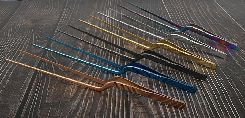 Description Picture 5 of itemColorful 6/8/12-Inch Kitchen Tongs, Stainless Steel Culinary Precision Tweezer BBQ Tongs - Food Styling Baking Decor