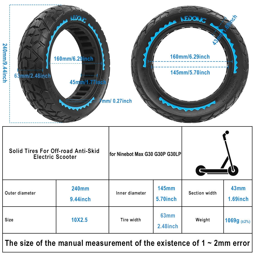 Description Picture 6 of item60/70-6.5 Solid Tire 10x2.5 Tubeless Tyre for Segway Ninebot Max G30P G30LP Gotrax G5 G6 Hiboy Titan Pro MAX3 Electric Scooter