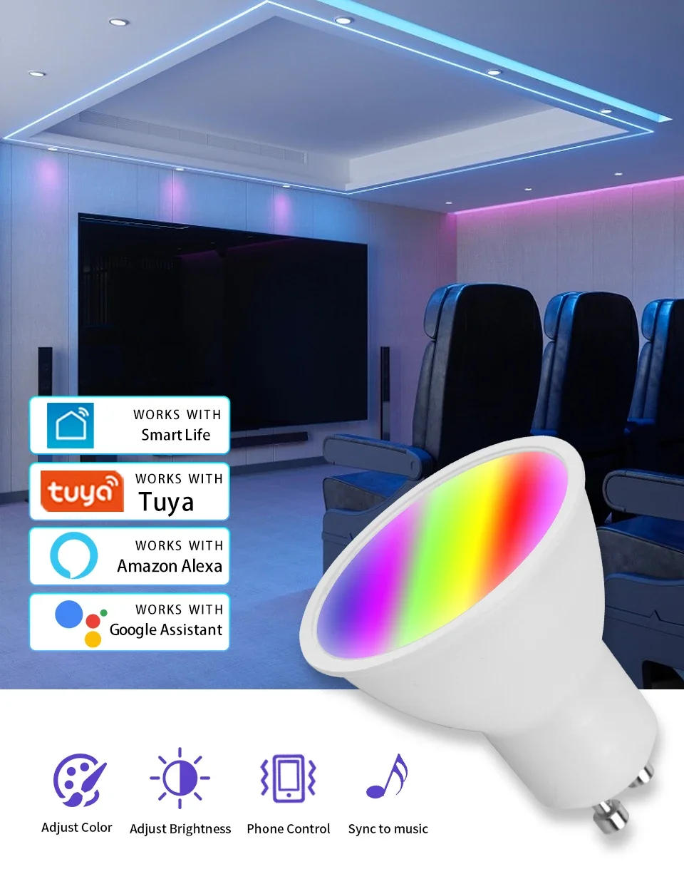 Description Picture 2 of itemTuya WiFi LED Light Bulb GU10 220V 110V Dimmable Lamp Bulbs 5W 7W 9W Voice Control Timer Function Support Alexa Google Home