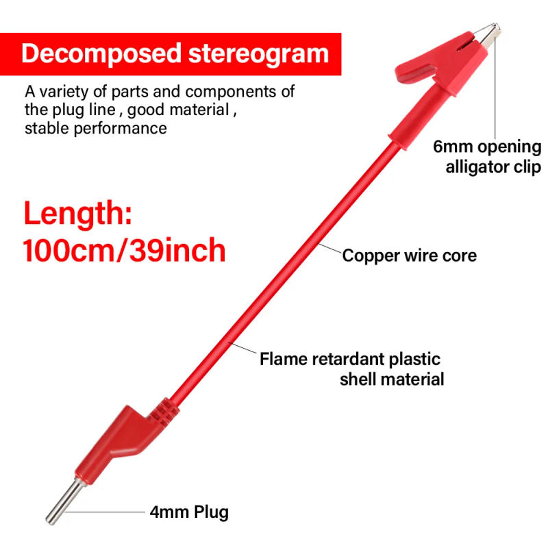 Description Picture 5 of item2Pcs Cable 4mm Banana Plug To Crocodile Alligator Clip Test Leads 1M Cable Butadiene Rubber Wire Power Tools Accessories