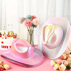 6pcs/set Party Y2K Cowboy Hats Trendy Shiny Glitter Jazz Fedoras Cap Candy Color Hip Hop Cowgirl Hat For Women & Men