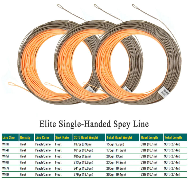 Description Picture 2 of item1 Pack Single Handed Spey Fly Fishing Line WF3F-8F 90ft with 2 Welded Loops Peach/Camo Fly Line Fishing Cord