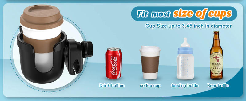 Description Picture 5 of itemStroller Cup Holder with Phone Holder, Universal Bottle Holder for Wheelchair, Walker, Bike, Scooter,  Gifts for Women, Mom, Men