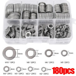 180pcs Stainless Steel Washers O Ring Fasteners Gasket Set Assortment Kits M2 M2.5 M3 M4 M5 M6 M8 M10 Flat Washer Grommets
