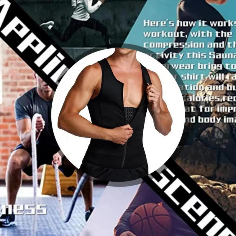 Description Picture 5 of itemSlimming Vest Men's Slimming Corset Vest with Double-layer Tummy Control Zipper Placket Fat Burning Belt O-neck for Body