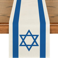 Hexagram Hanukkah Linen Table Runners Star of David Jewish Chanukah Holiday Party Decor Home Kitchen Dining Table Decoration