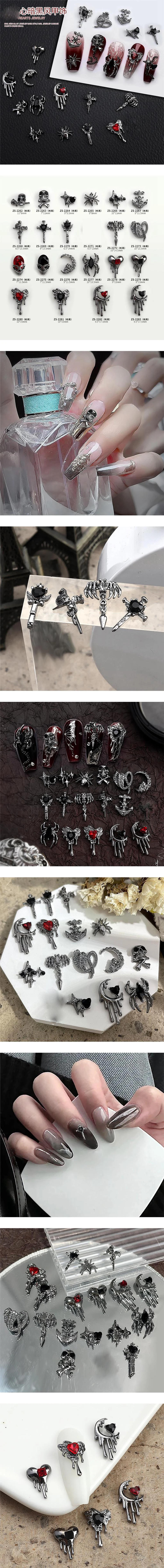 Description Picture 2 of item10PCS Gothic Halloween Jewel Skull Cross Heart Spider Starlight Snake Alloy Nail Art Rhinestones Decorations Manicure Punk Charm