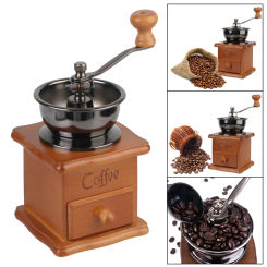 Wooden Manual Coffee Bean Grinder Retro Style With Ceramic Millston Spice Burr Mill Coffee Utensils Stainless Steel Handle Mini