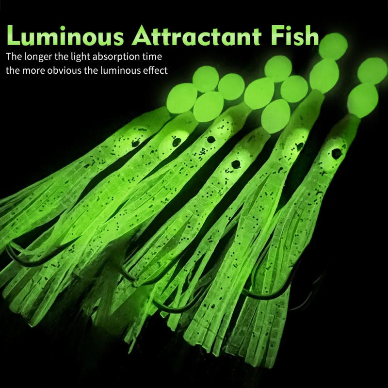 Description Picture 4 of item3pcs/set 6-Hooks Octopus Mackerel Feathers Sabiki Bait Rigs with String Lures Luminous Marathon Rigs Fishing Lure Set